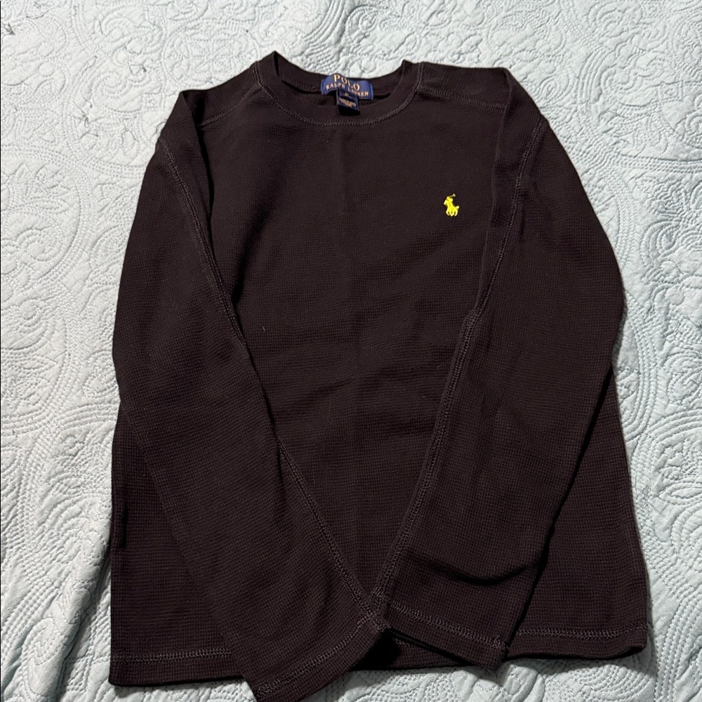 Polo by Ralph Lauren Black Long Sleeve Tee with Yellow Logo. Boys medium 10/12